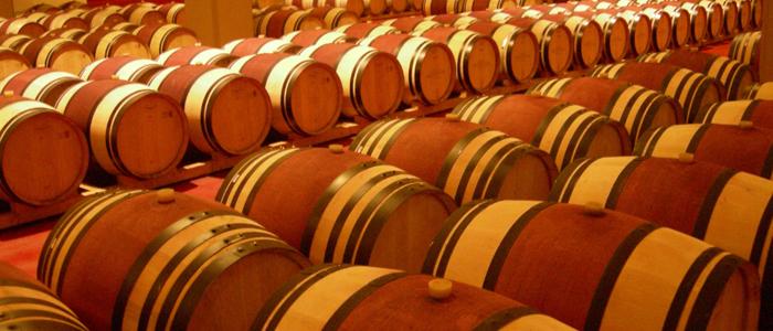 Italian wine barrels. Aging of red wines